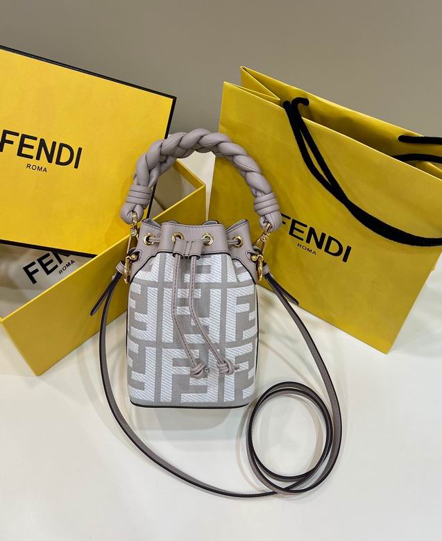 Fendi Mon Tresor Mini Bucket Bag in Gray and White FF Fabric