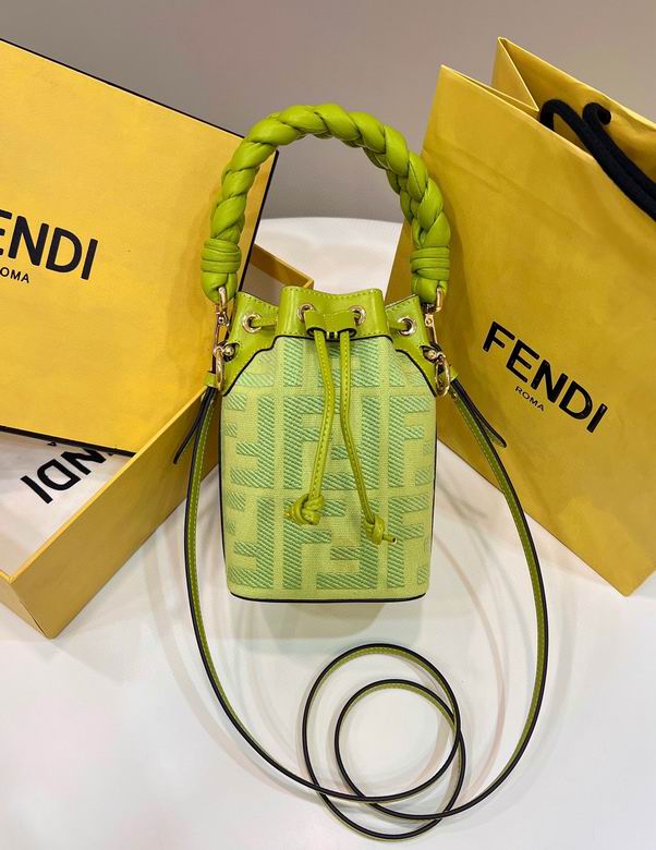 Fendi Mon Tresor Mini Bucket Bag in Lime Green FF Fabric with Braided Handle