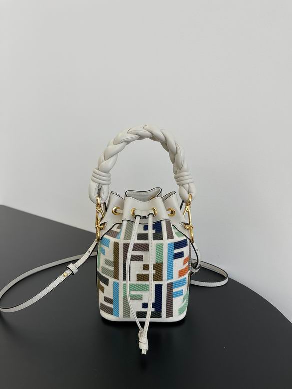 Fendi Mon Tresor Mini Bucket Bag with Braided Handle in Multicolor FF Embroidery