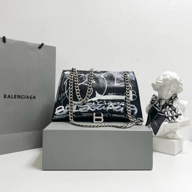 Balenciaga Crush Medium Chain Shoulder Bag in Black Graffiti Print Leather