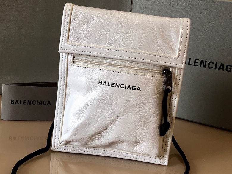 Balenciaga Explorer Pouch Crossbody Bag in White Crinkled Leather
