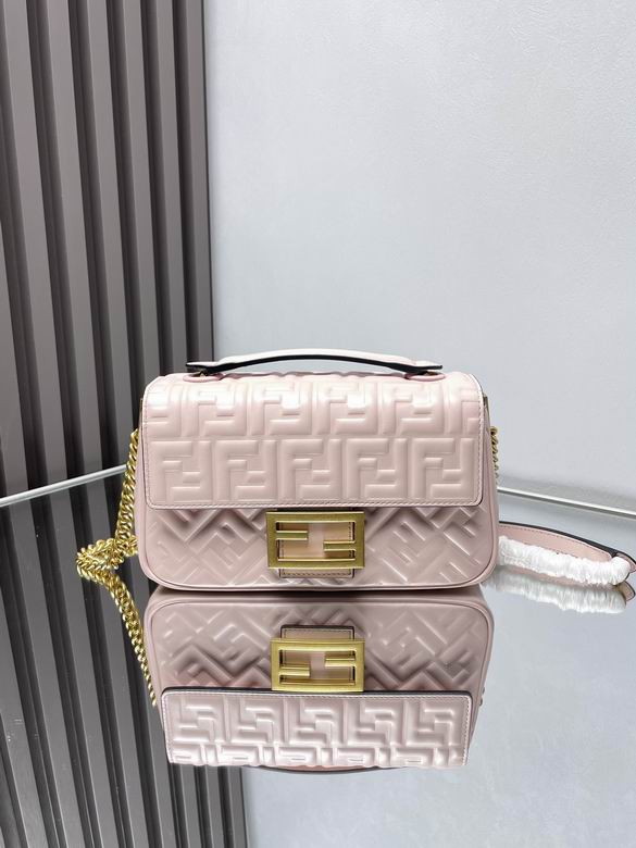 Fendi Baguette Medium FF Embossed Shoulder Bag in Light Pink Leather