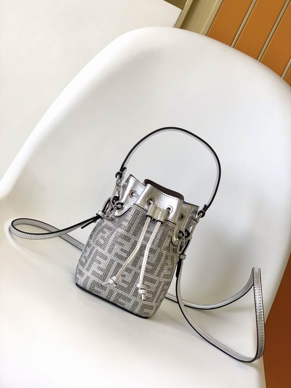 Fendi Mon Tresor Mini Bucket Bag in Silver Crystal FF Motif with Metallic Leather