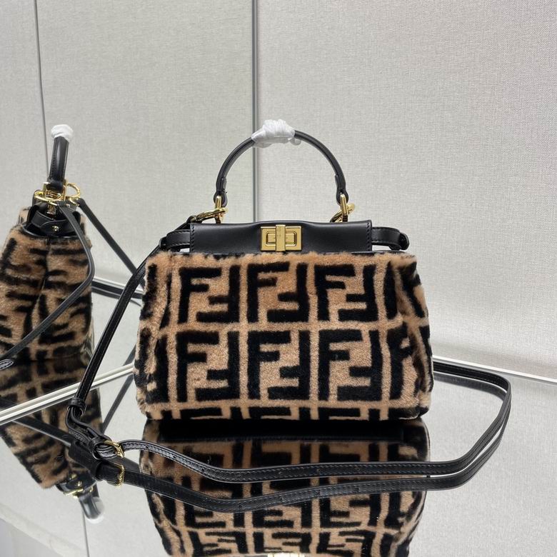 Fendi Peekaboo Top-Handle Bag in FF Shearling with Black Leather Trim