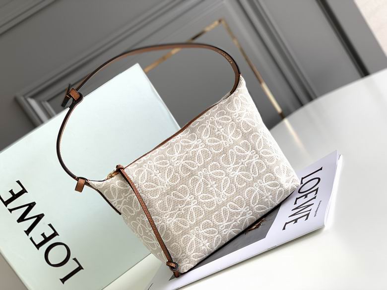 Loewe Cubi Small Anagram Shoulder Bag in Ecru Jacquard with Tan Leather