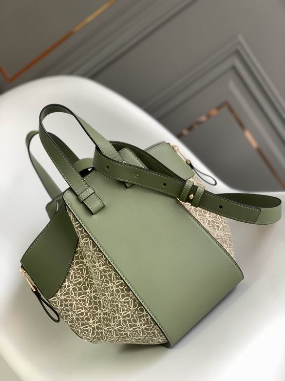 Loewe Hammock Small Bag in Sage Green Leather and Beige Anagram Jacquard