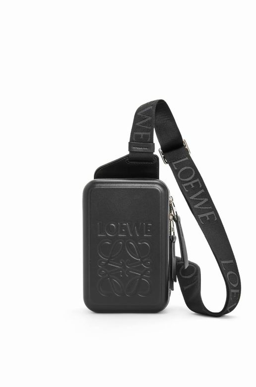 Loewe Molded Sling Crossbody Bag in Black Leather with Anagram Embossing