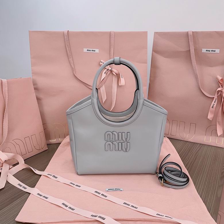 Miu Miu Ivy Small Top-Handle Tote Bag in Light Grey Leather