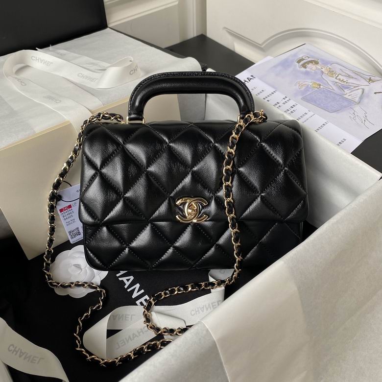 Chanel Top-Handle Quilted Flap Bag with Chain Strap in Black