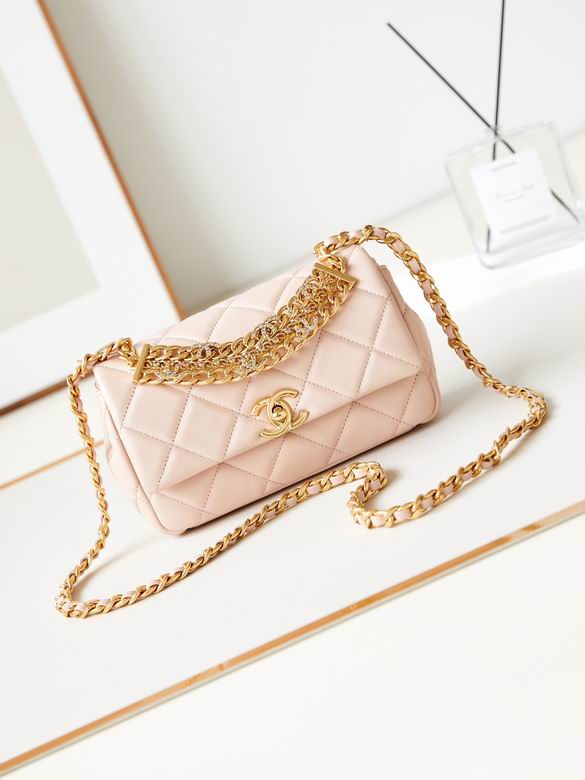 Chanel AS4595 Small Flap Bag with Chunky Gold Chain Top Handle in Light Pink