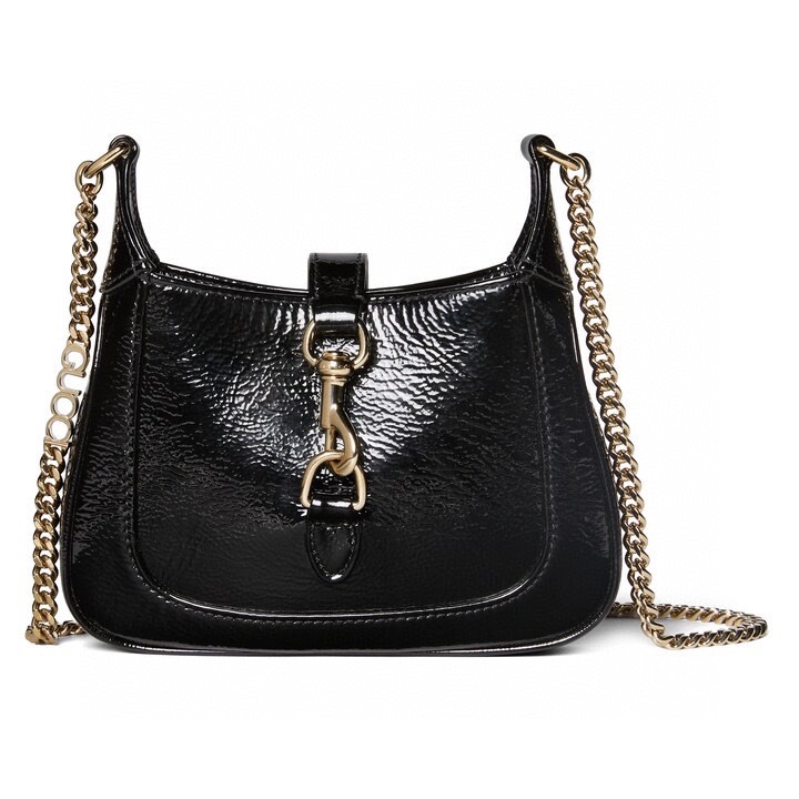 Gucci Jackie Notte Mini Shoulder Bag in Black Crinkled Patent Leather