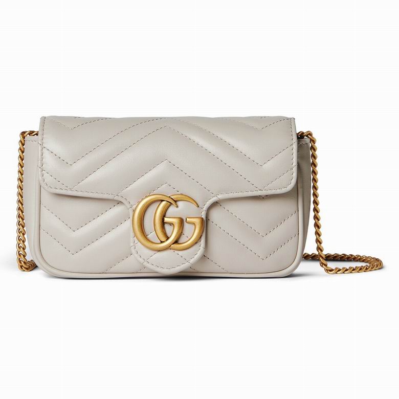 Gucci GG Marmont Super Mini Chain Bag in Off-White Matelassé Leather