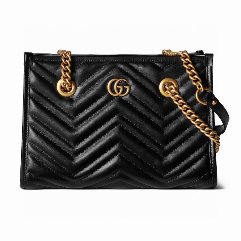 Gucci GG Marmont Small Tote Bag in Black Chevron Matelassé Leather