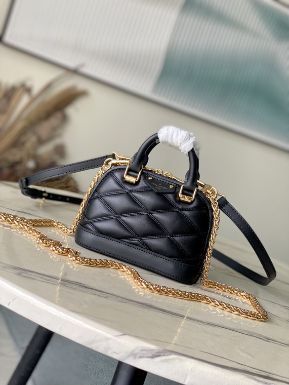 Louis Vuitton Alma Nano Top-Handle Bag in Black Quilted Leather with Chain