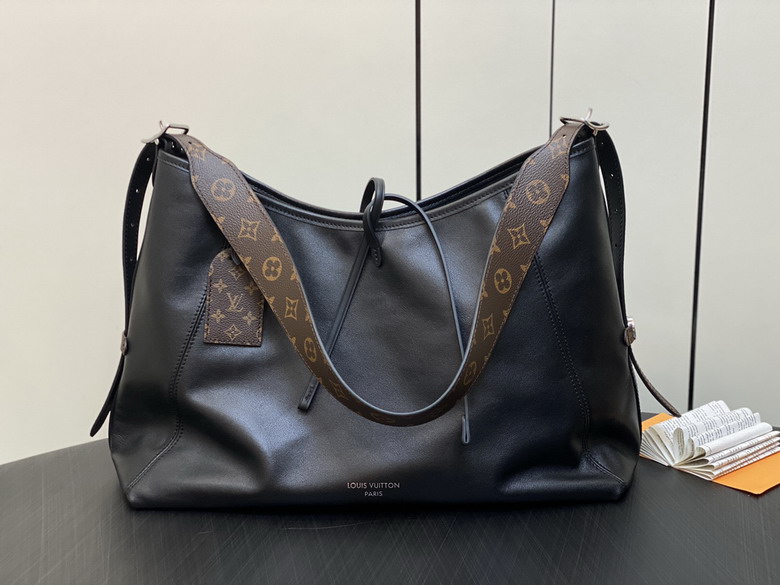 Louis Vuitton CarryAll Shoulder Bag in Black Leather with Monogram Strap