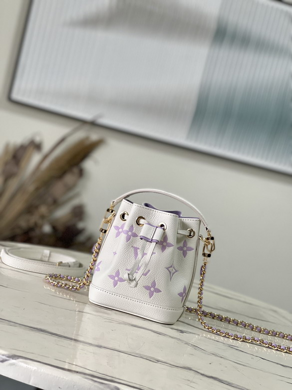 Louis Vuitton Nano Noé Bucket Bag in White and Lilac Monogram Empreinte Leather