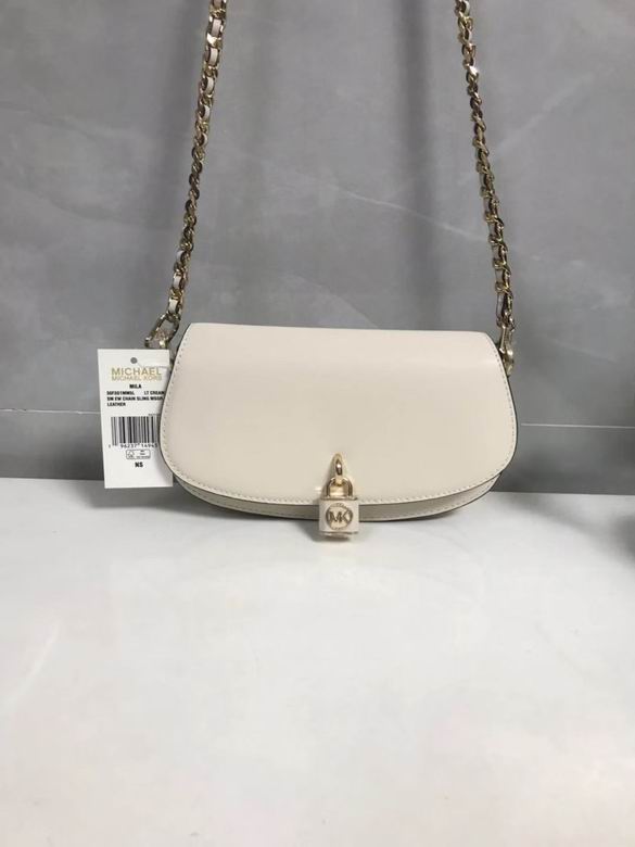 Michael Kors Mila Small Chain Sling Messenger Bag in Cream Leather