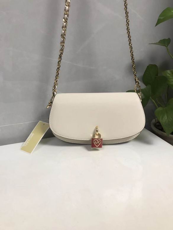 Michael Kors Flap Crossbody Bag with Heart Padlock Charm in Cream Leather
