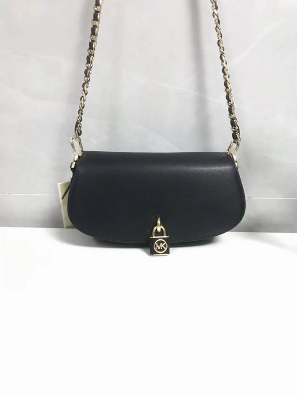 Michael Kors Mona Small Flap Crossbody Bag in Black Leather with Gold Chain