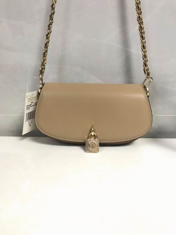 Michael Kors Mila Small Saddle Crossbody Bag in Camel Leather with Padlock