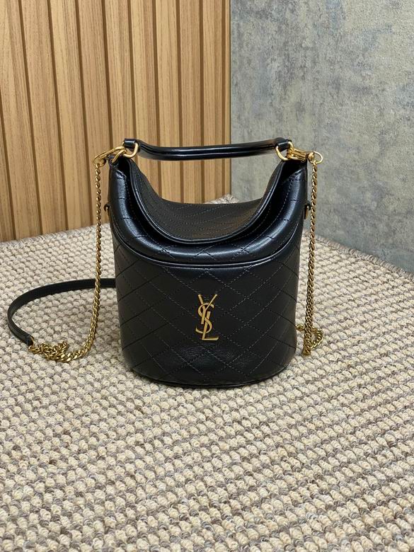 Saint Laurent Gaby Quilted Bucket Bag in Black Leather with Gold Chain