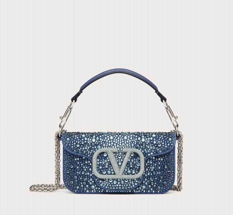 Valentino Garavani Locò Small Shoulder Bag in Blue Crystal-Embellished Satin