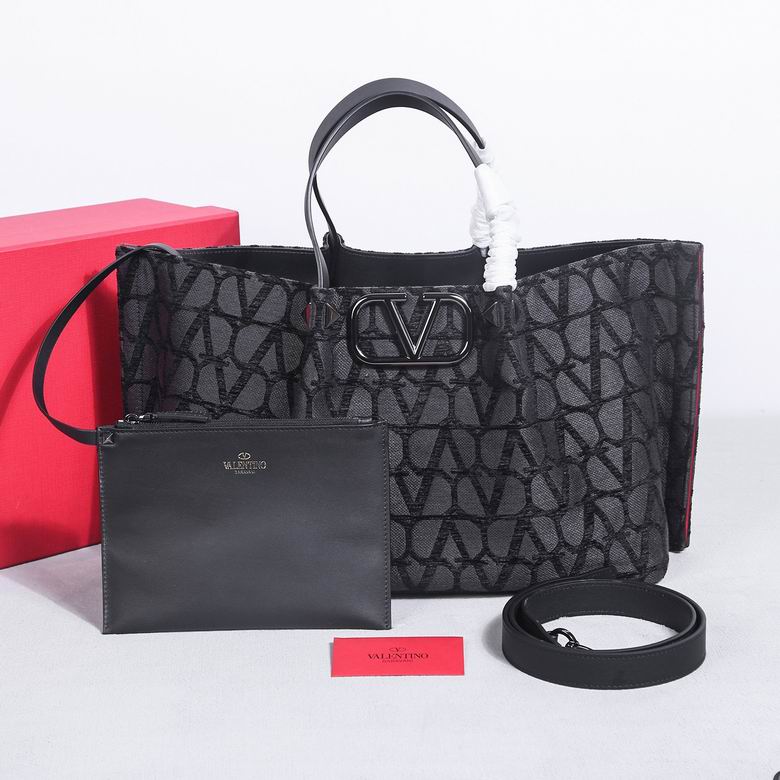 Valentino VLogo Signature Toile Iconographe Tote Bag in Black Grey
