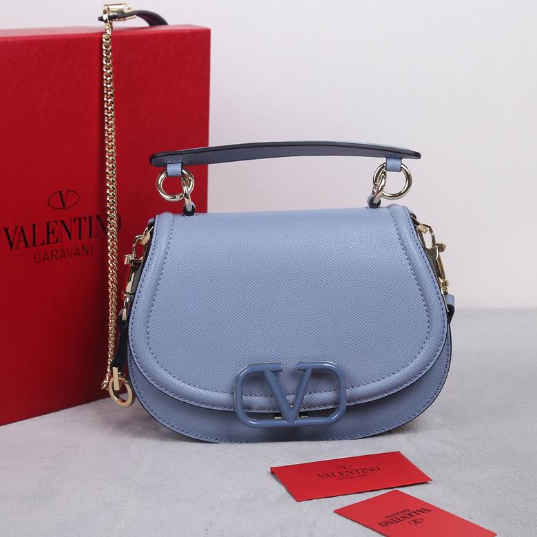 Valentino Garavani VSling Top-Handle Crossbody Bag in Light Blue Grained Leather