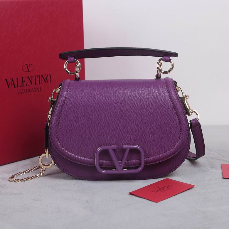 Valentino Garavani VSling Top-Handle Saddle Bag in Purple Grained Leather
