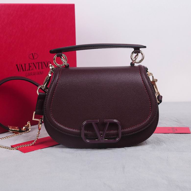 Valentino Garavani VSling Top-Handle Saddle Bag in Burgundy Grained Leather