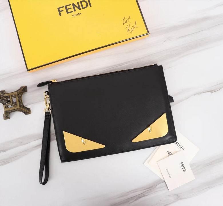 Fendi Bag Bugs Zip Pouch Clutch with Wrist Strap in Black Leather