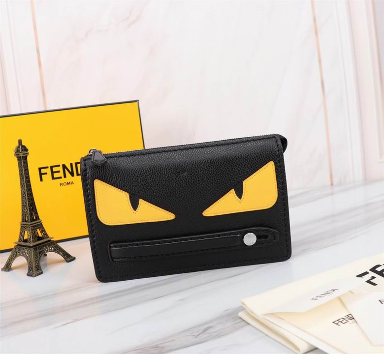 Fendi Bag Bugs Zip Clutch Pouch in Black Leather with Yellow Eyes