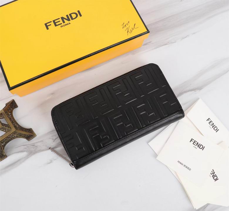 Fendi FF Embossed Continental Zip-Around Wallet in Black Leather