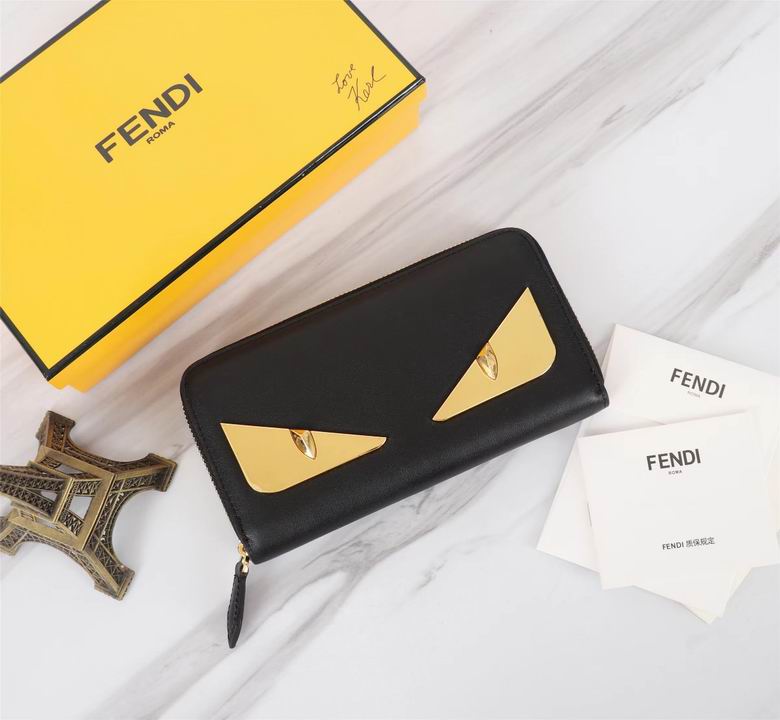 Fendi Bag Bugs Zip-Around Wallet in Black Leather with Gold Eyes