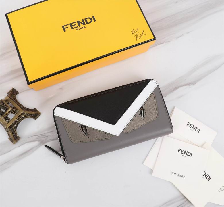 Fendi Bag Bugs Monster Eyes Zip-Around Wallet in Grey, Black and White Leather