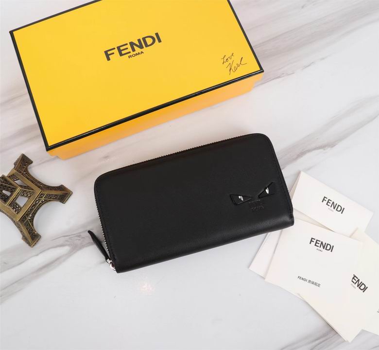 Fendi Bag Bugs Eyes Zip-Around Continental Wallet in Black Leather