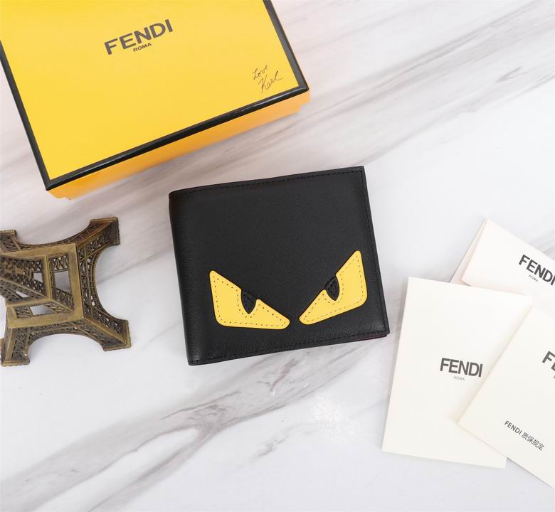 Fendi Bag Bugs Bifold Wallet in Black Leather with Yellow Monster Eyes
