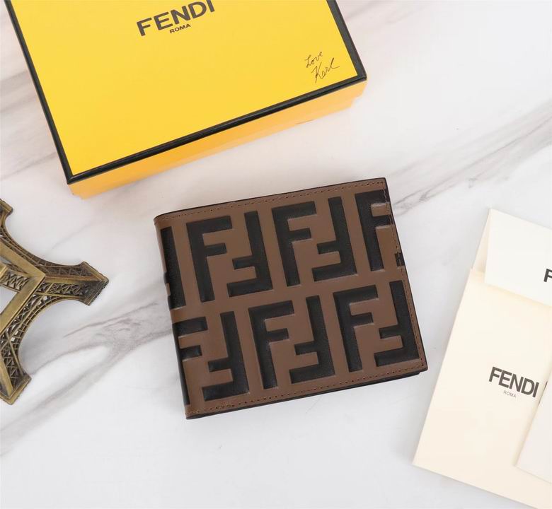 Fendi FF Logo Bifold Wallet in Brown and Black Embossed Leather