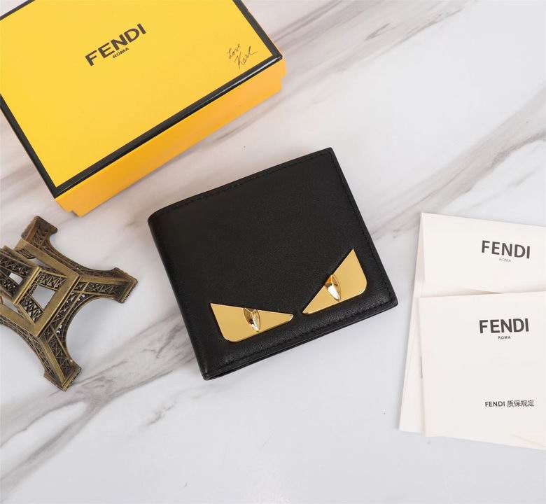 Fendi Bag Bugs Bifold Wallet in Black Leather with Gold Metal Eyes