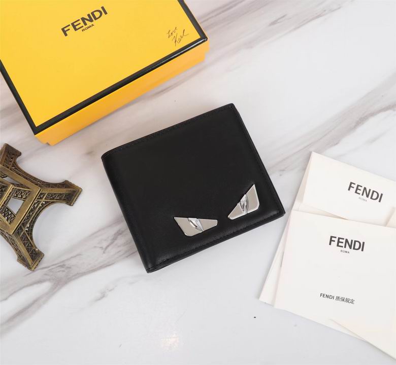 Fendi Bag Bugs Bifold Wallet in Black Leather with Silver Monster Eyes