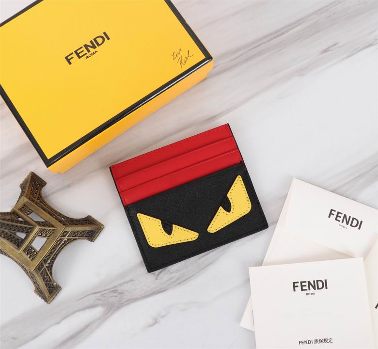 Fendi Bag Bugs Monster Eyes Card Holder in Black, Red and Yellow Leather