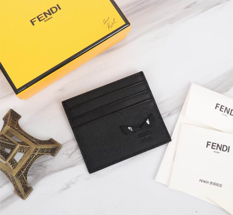 Fendi Bag Bugs Flat Card Holder in Black Leather with Monster Eyes