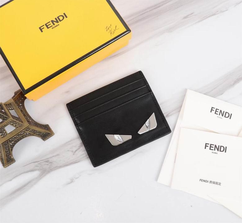 Fendi Bag Bugs Card Holder in Black Leather with Silver-Tone Eyes