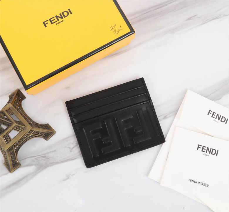 Fendi FF Embossed Flat Card Holder in Black Leather