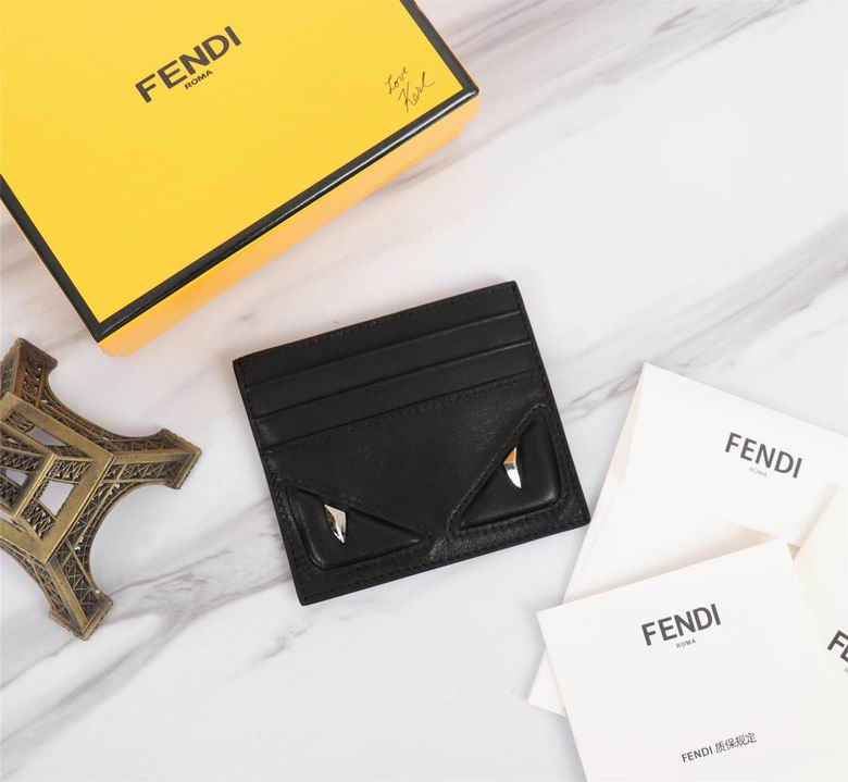 Fendi Bag Bugs Card Holder in Black Leather with Silver Monster Eyes