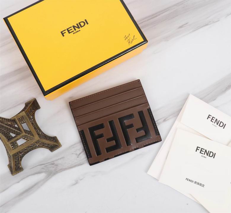 Fendi FF Embossed Flat Card Holder in Brown and Black Leather