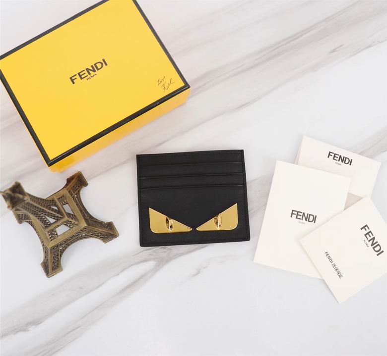 Fendi Bag Bugs Card Holder in Black Leather with Gold Monster Eyes