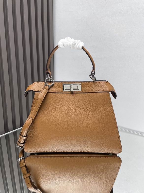 Fendi Peekaboo Medium Top-Handle Bag in Tan Grained Leather with Strap