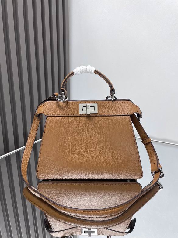 Fendi Peekaboo ISeeU Small Top-Handle Bag in Tan Grained Leather