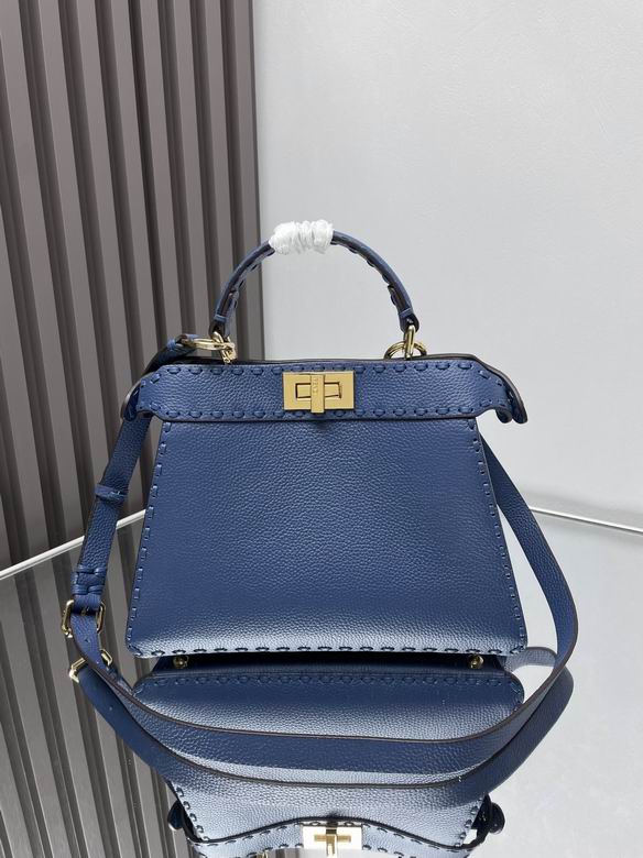 Fendi Peekaboo ISeeU Small Top-Handle Bag in Blue Grained Leather